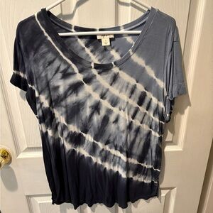Style & Co Blue and White Tie Dye  Top L